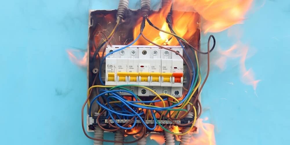 Damaged outdated breaker box with tripped breakers – professional Hot Shot Electric licensed experts diagnose and repair unsafe panels for home safety in Tulsa OK.