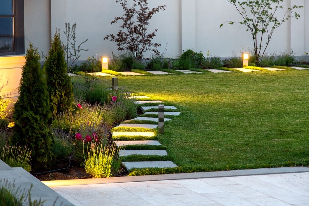 integrated lighting across a lawn